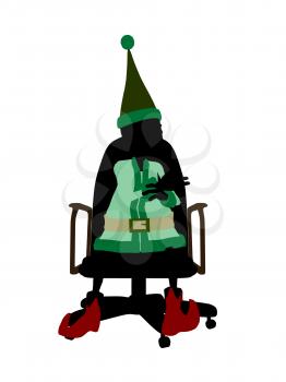 Royalty Free Clipart Image of an Elf in a Chair