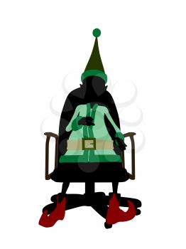 Royalty Free Clipart Image of an Elf in a Chair