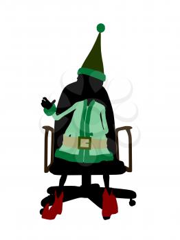 Royalty Free Clipart Image of an Elf in a Chair