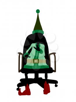 Royalty Free Clipart Image of an Elf in a Chair