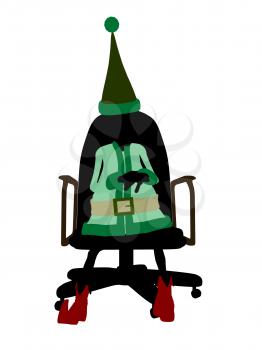 Royalty Free Clipart Image of an Elf in a Chair