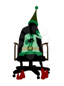 Royalty Free Clipart Image of an Elf in a Chair