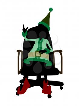 Royalty Free Clipart Image of an Elf in a Chair