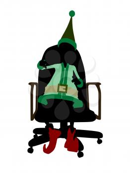 Royalty Free Clipart Image of an Elf in a Chair