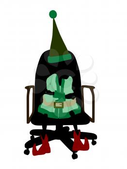 Royalty Free Clipart Image of an Elf in a Chair