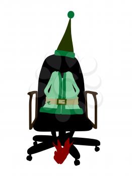 Royalty Free Clipart Image of an Elf in a Chair