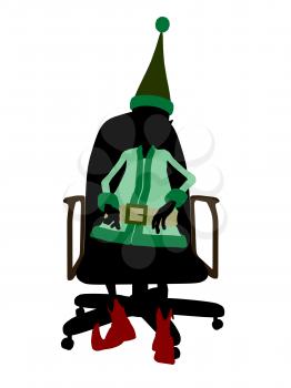 Royalty Free Clipart Image of an Elf in a Chair