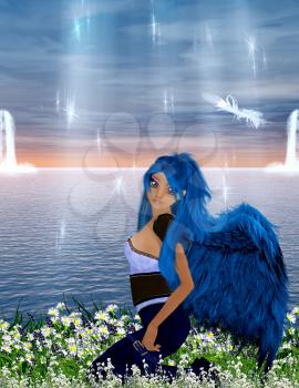 Royalty Free Clipart Image of a Fairy By the Water