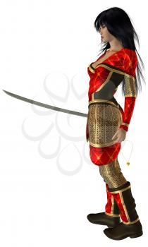 Royalty Free Clipart Image of a Woman Holding a Sword