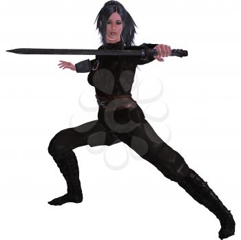 Royalty Free Clipart Image of a Woman With a Sword