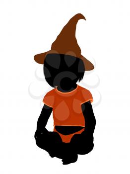 Royalty Free Clipart Image of a Baby in a Witch's Hat