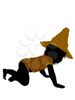 Royalty Free Clipart Image of a Baby in a Witch's Hat