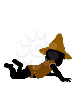Royalty Free Clipart Image of a Baby in a Witch's Hat