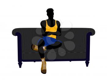 Royalty Free Clipart Image of a Basketball Player Sitting on a Couch