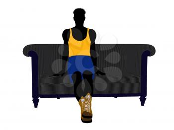 Royalty Free Clipart Image of a Basketball Player Sitting on a Couch