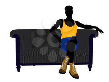 Royalty Free Clipart Image of a Basketball Player Sitting on a Couch