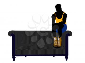 Royalty Free Clipart Image of a Basketball Player Sitting on a Couch