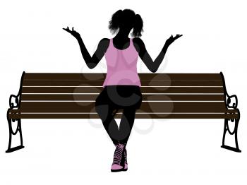 Royalty Free Clipart Image of a Girl on a Park Bench