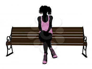 Royalty Free Clipart Image of a Girl on a Park Bench