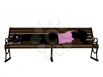 Royalty Free Clipart Image of a Girl on a Park Bench