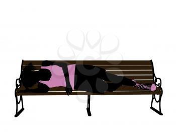 Royalty Free Clipart Image of a Girl on a Park Bench