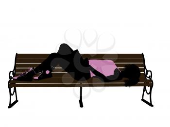 Royalty Free Clipart Image of a Girl on a Park Bench