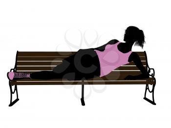 Royalty Free Clipart Image of a Girl on a Park Bench