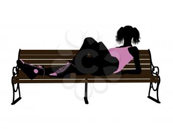 Royalty Free Clipart Image of a Girl on a Park Bench