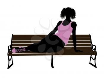 Royalty Free Clipart Image of a Girl on a Park Bench