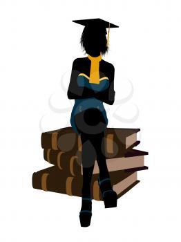 Royalty Free Clipart Image of a Woman Sitting on Books