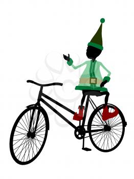 Royalty Free Clipart Image of an Elf With a Bike