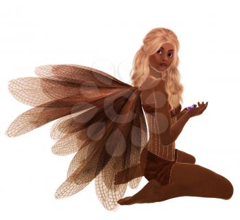 Royalty Free Clipart Image of a Kneeling Fairy