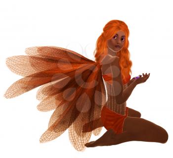 Royalty Free Clipart Image of a Kneeling Fairy