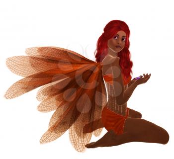 Royalty Free Clipart Image of a Kneeling Fairy