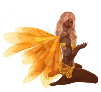 Royalty Free Clipart Image of a Kneeling Fairy