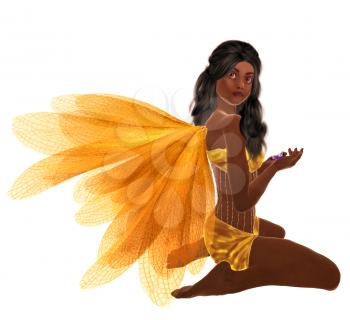 Royalty Free Clipart Image of a Kneeling Fairy