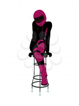 Royalty Free Clipart Image of a Female Motorcyclist on a Stool