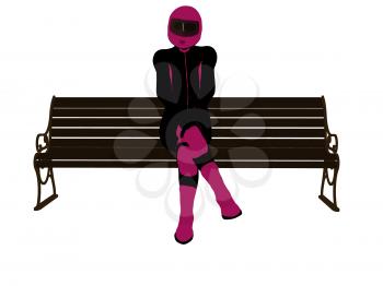 Royalty Free Clipart Image of a Motorcyclist on a Bench