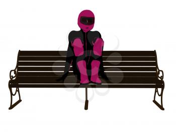 Royalty Free Clipart Image of a Motorcyclist on a Bench