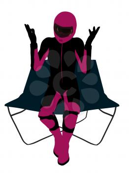 Royalty Free Clipart Image of a Female Motorcyclist in a Lounge Chair