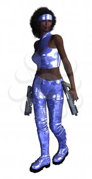 Royalty Free Clipart Image of a Female Warrior With Two Guns