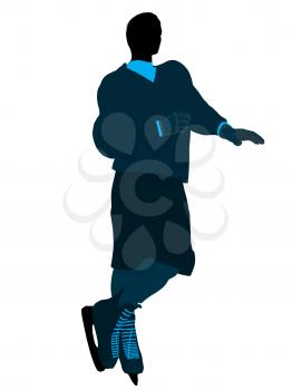 Male hockey player art illustration silhouette on a white background