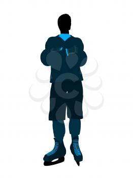 Male hockey player art illustration silhouette on a white background