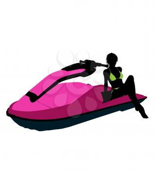 Royalty Free Clipart Image of a Woman and a Jet-Ski
