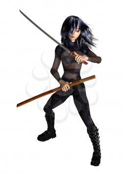 Royalty Free Clipart Image of a Girl With a Sword