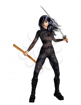 Royalty Free Clipart Image of a Girl With a Sword