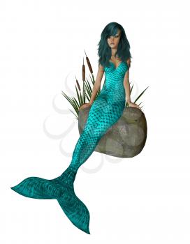 Royalty Free Clipart Image of a Mermaid on a Rock