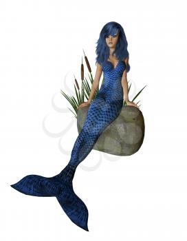 Royalty Free Clipart Image of a Mermaid on a Rock