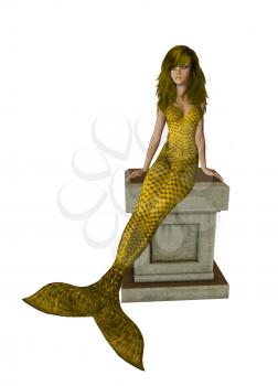 Royalty Free Clipart Image of a Mermaid on a Pedestal