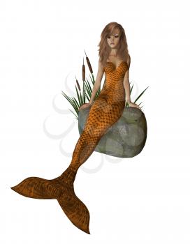 Royalty Free Clipart Image of a Mermaid on a Rock